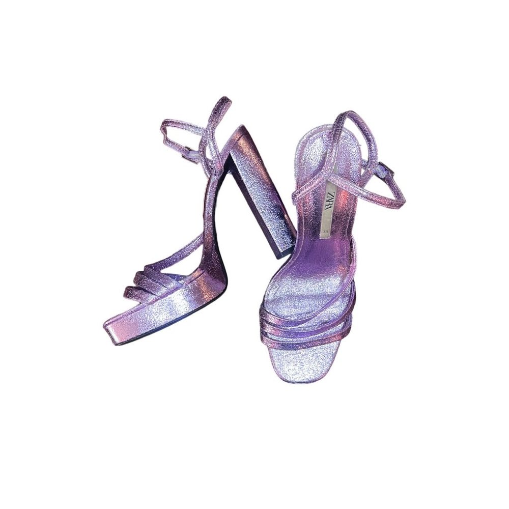 ZARA metallic purple foil platform heeled sandal size 39 - Picture 2 of 15